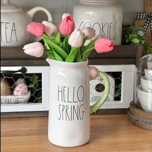 Rae Dunn Hello Spring Pitcher with Tulips